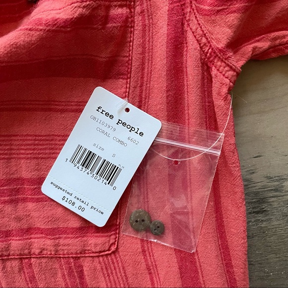 FREE PEOPLE Shirt | Summer Breeze Stripe | Coral | Sizes Small & Medium - Picture 15 of 16